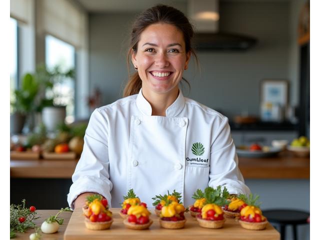Emilia Stone, founder of Gumleaf Provisions, presenting a vibrant catering spread
