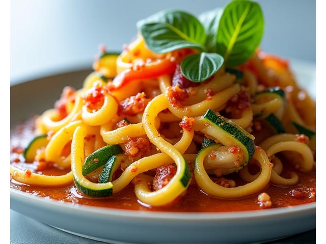 A beautifully plated dish showcasing creative ingredients like cauliflower 'rice' or zucchini 'noodles' instead of traditional grains.