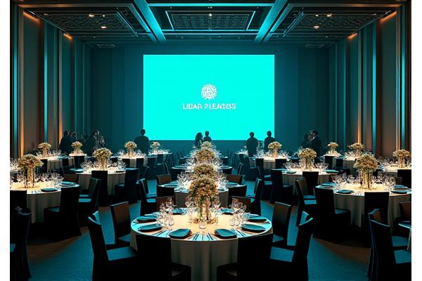 Sophisticated corporate gala with attendees networking, elegant decor