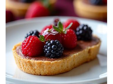 Delicious gluten-free dessert, such as a flourless chocolate cake with berries