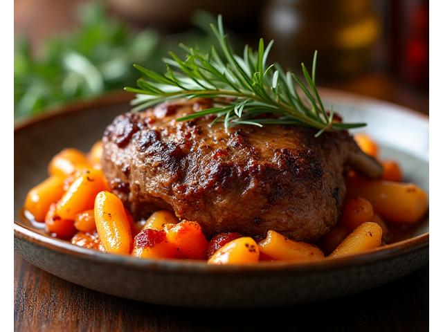 Perfectly roasted lamb with herbs and root vegetables, traditional cuisine done right