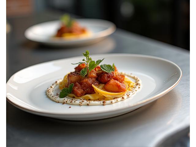 Artfully plated gourmet dishes prepared for mobile catering